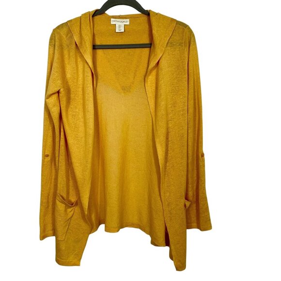 Cynthia Rowley Linen Hooded Longline Cardigan Yellow Gold Tab Sleeve Small - Picture 2 of 12